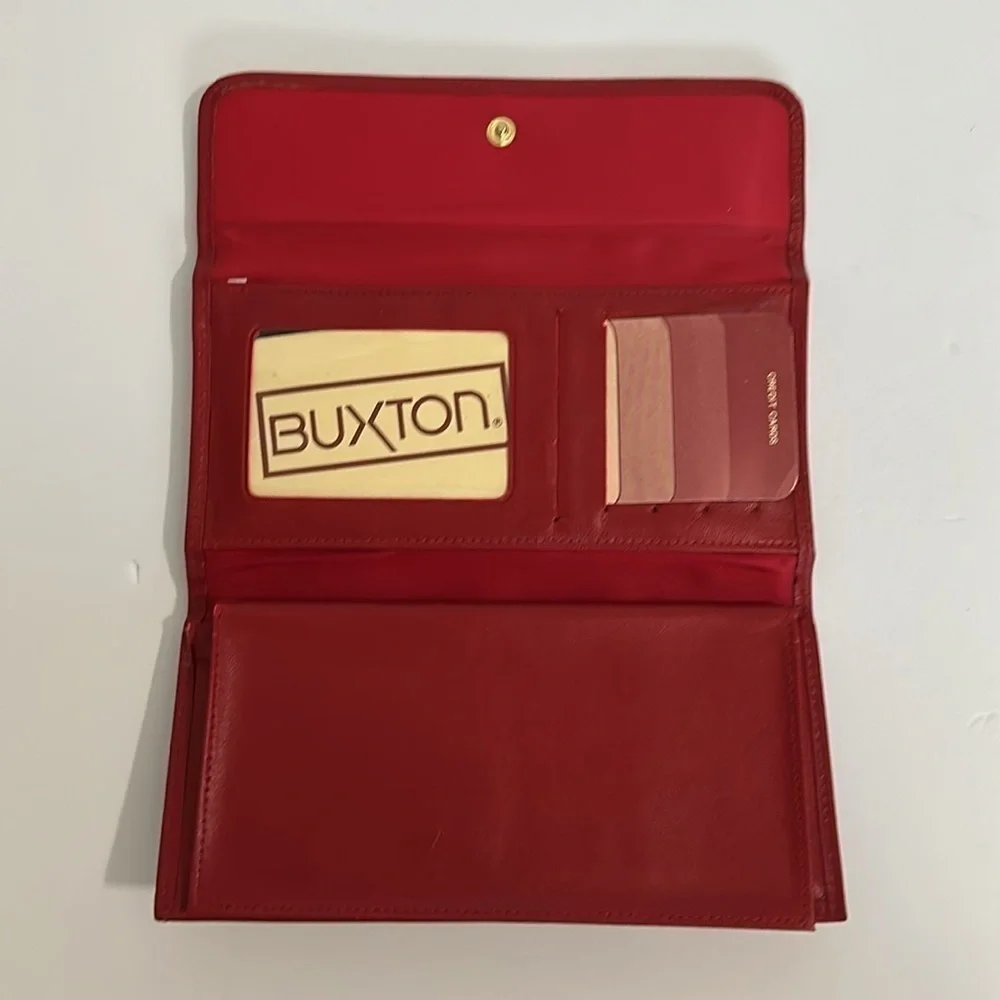 NEW VINTAGE Buxton Top Grain Cowhide Red Woman's Wallet with tags